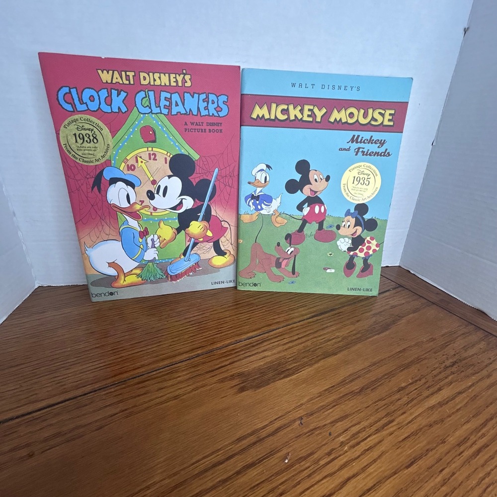 Disney Vintage Collection Linen-Like Books Clock Cleaners Mickey Mouse Set of 2